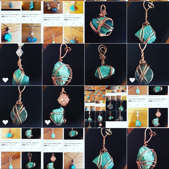 Teal Lacquer with Copper Earth Gem Pendant… - Picture 3 of 3